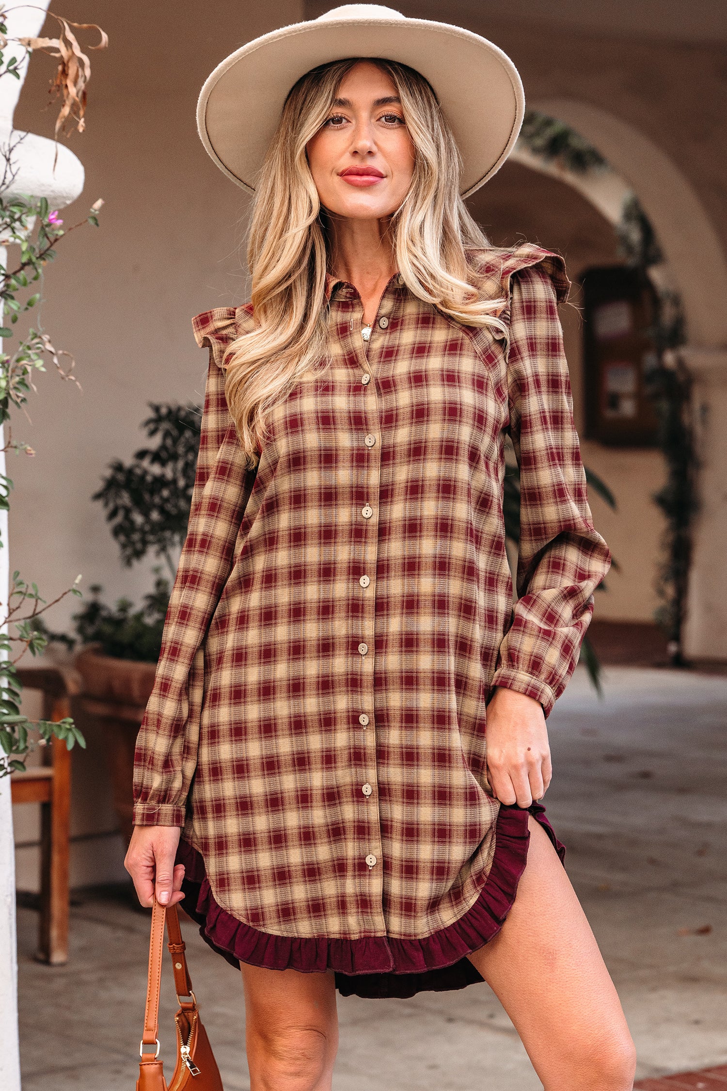 Red Plaid Women's Shirt Dress