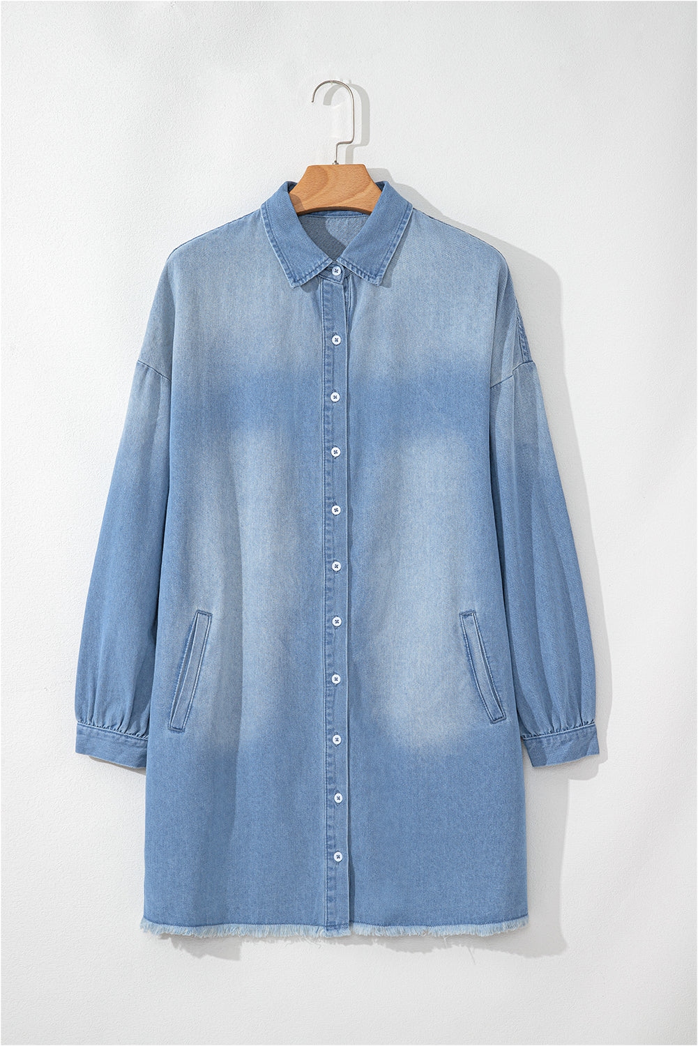 zara denim long sleeve dress Blue denim shirt dress with buttons and pockets Blue / M / 82%Cotton+10%Polyester+8%Viscose