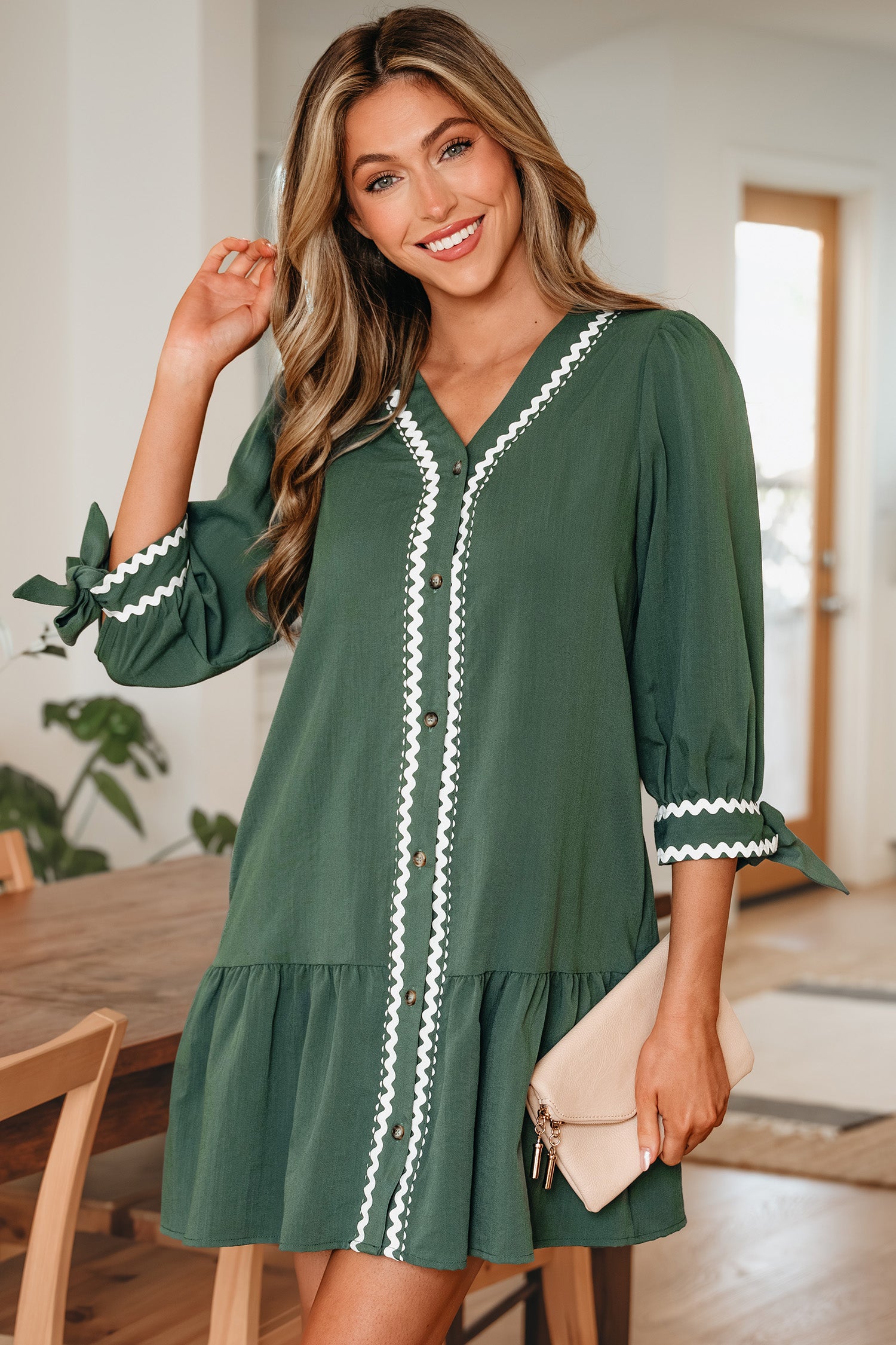 Green shirt dress with contrasting trim | Women's dresses  Edinstvena