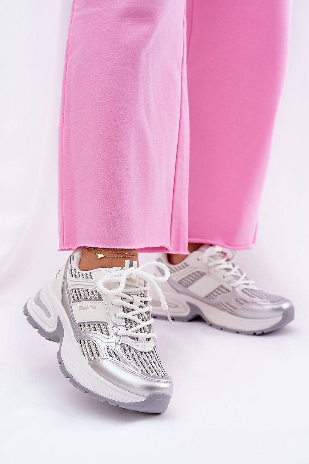 Women's white and gray Big Star lace-up platform sneakers – Edinstvena