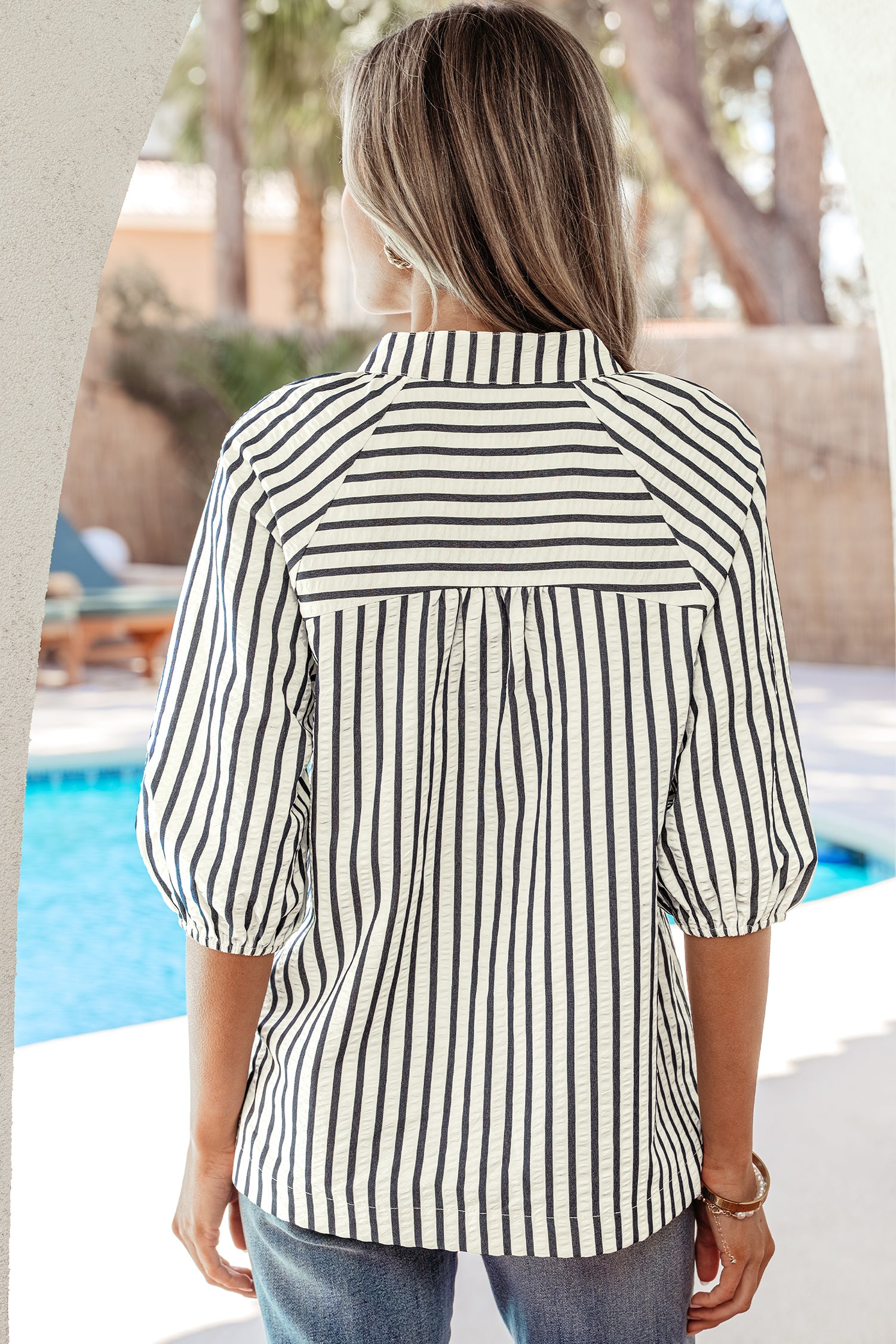 Стилна блуза с райе и бродерия за ежедневие