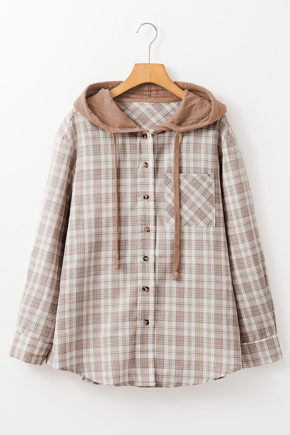 Checkered jacket-type shirt with hood 