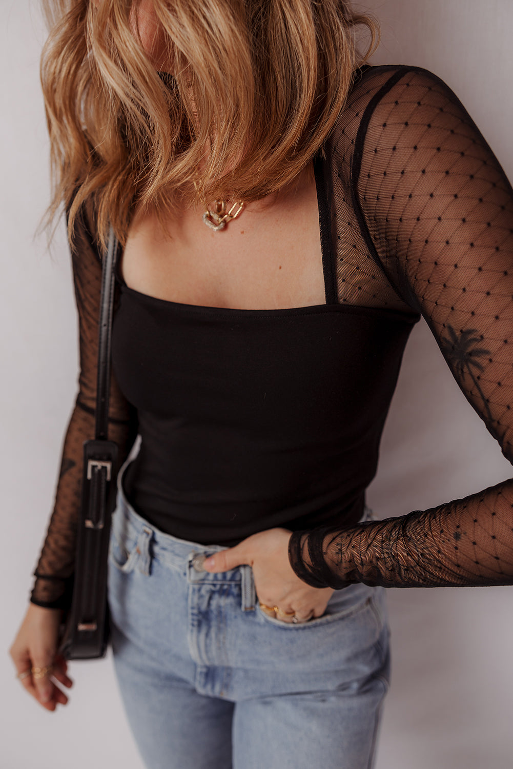 Bodysuit with mesh sleeves 
