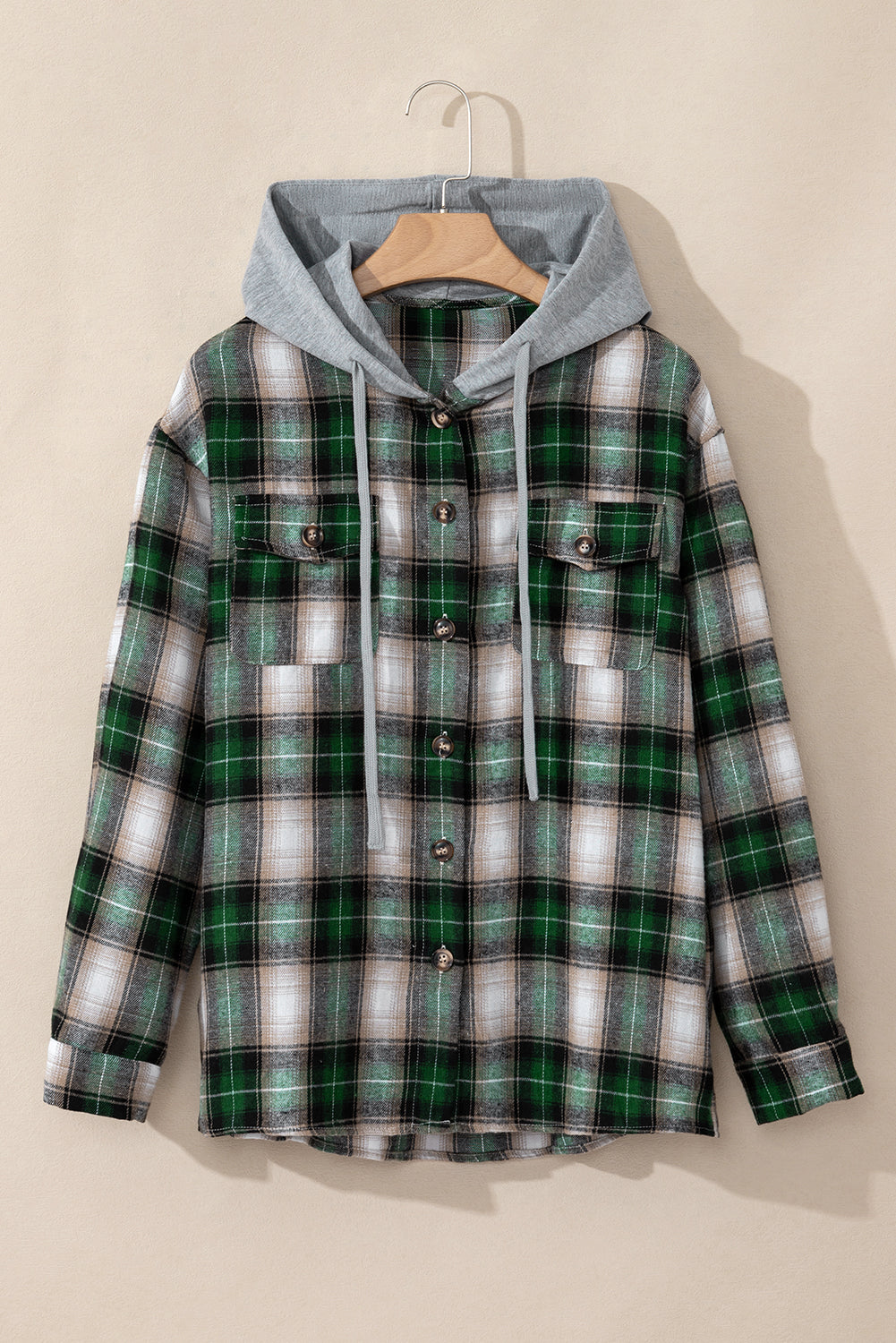 Checked shacket shirt with hood 