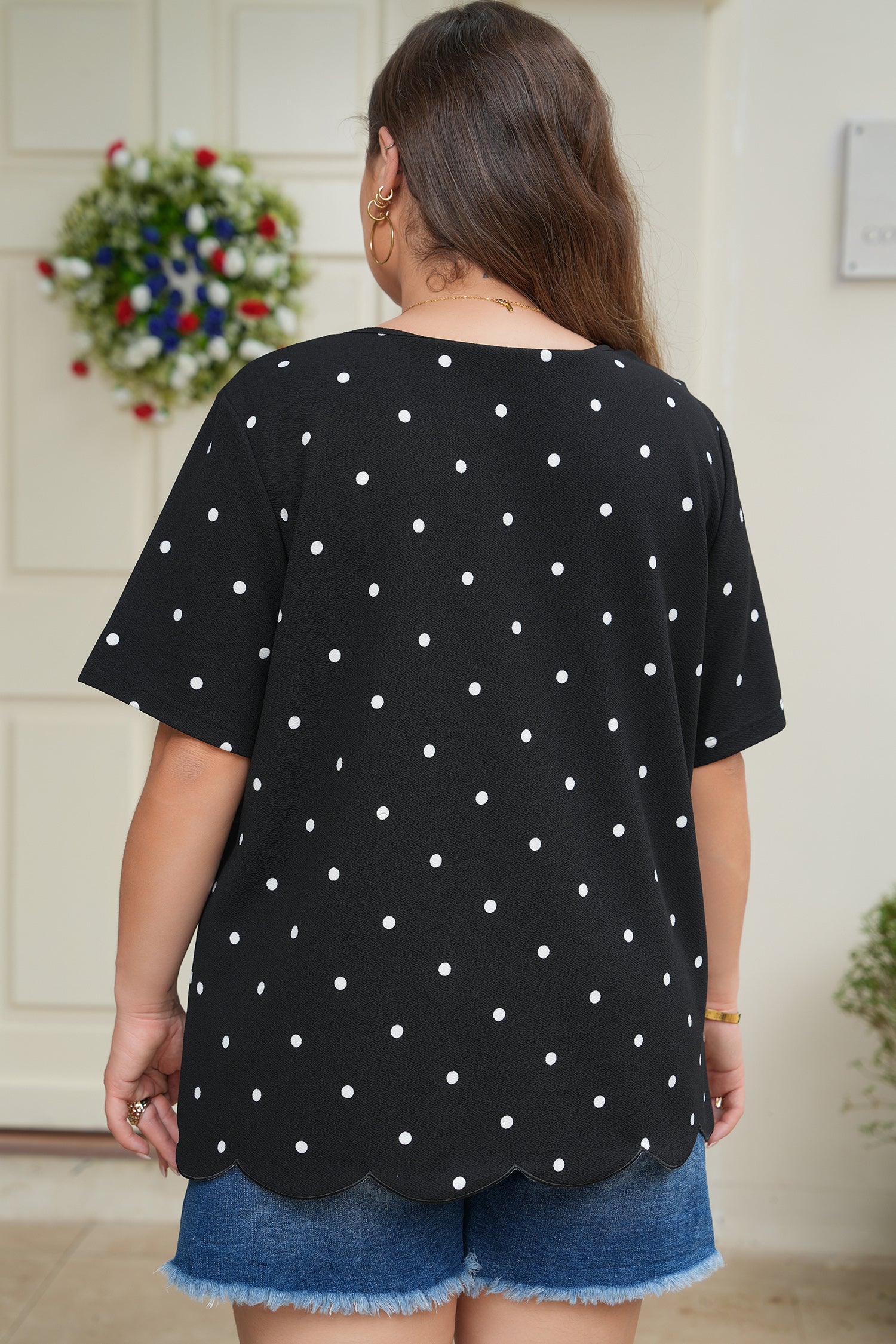 Black Plus Size Dotted Casual T-Shirt