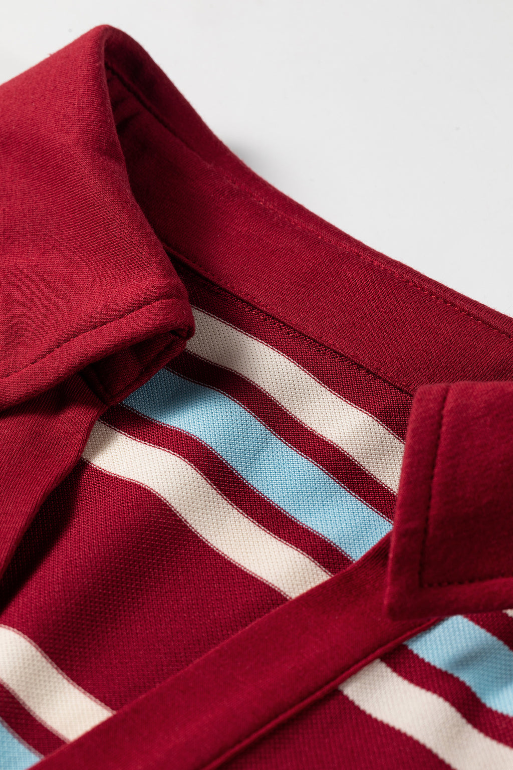 Red Stripe Retro Polo Collar Long Sleeve T-Shirt Shift Mini Dress