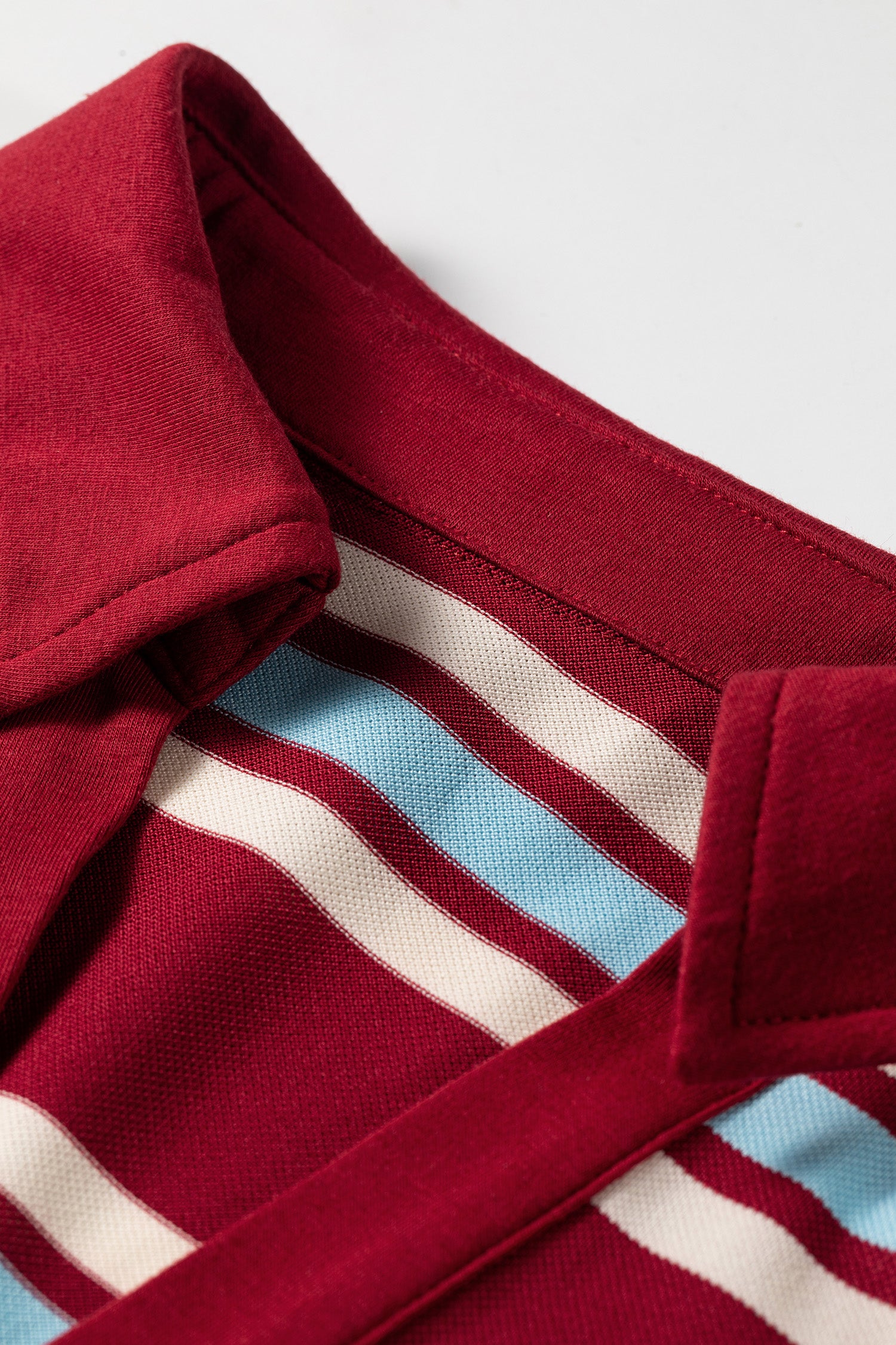 Red Stripe Retro Polo Collar Long Sleeve T-Shirt Shift Mini Dress