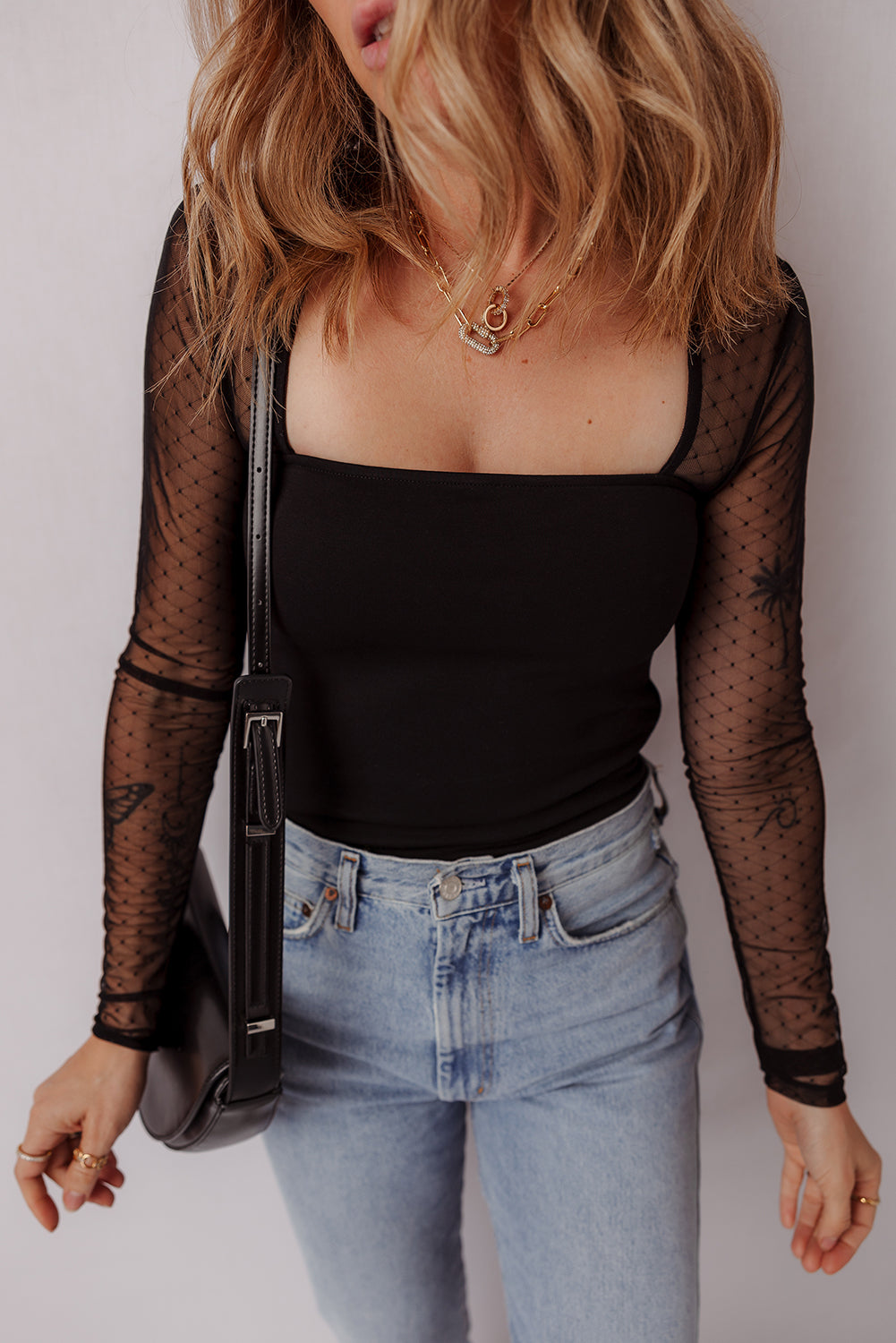 Bodysuit with mesh sleeves 
