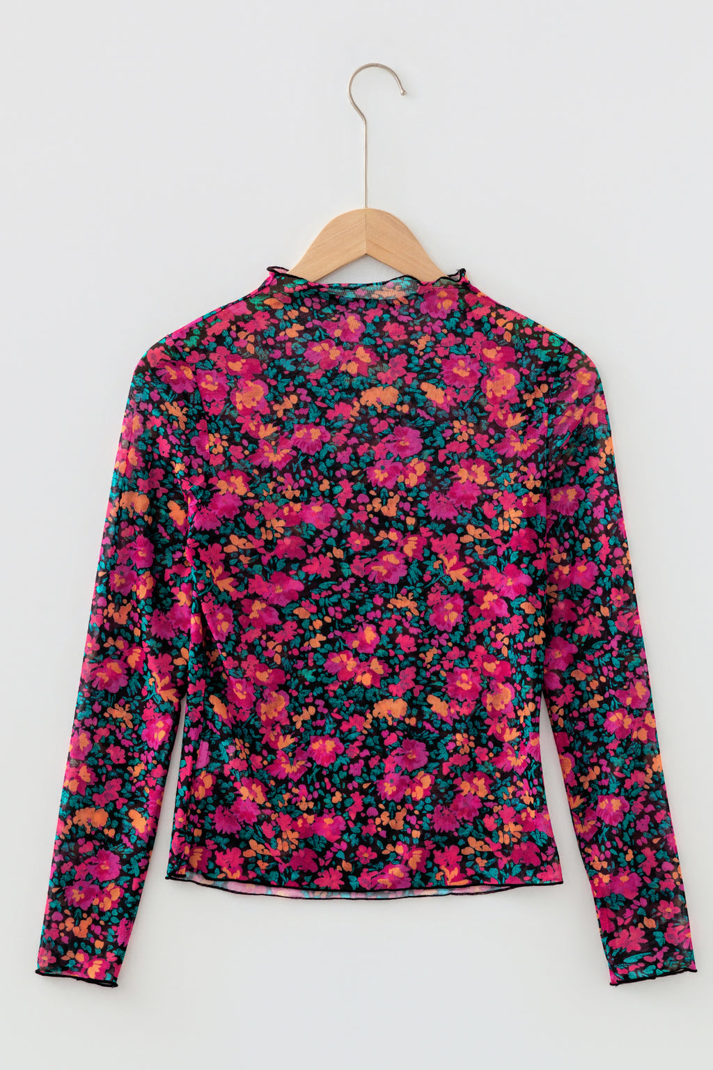 Mesh blouse with floral print 