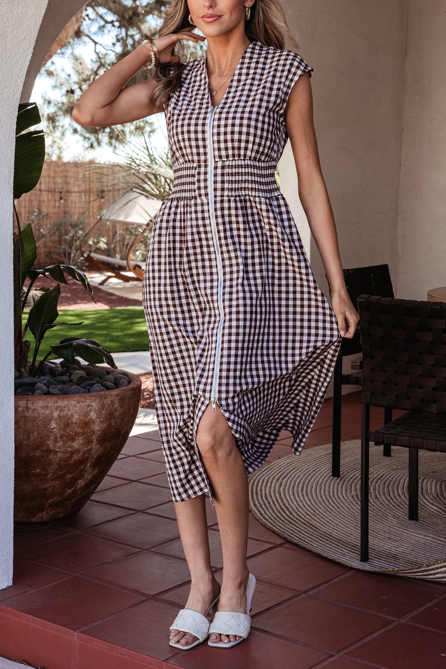 Checkered dress with zipper 