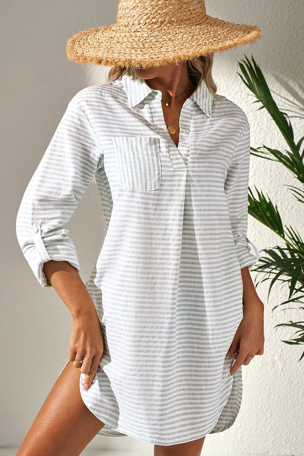 Shirt-type beach dress 