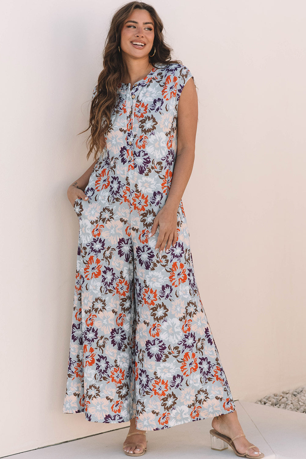 Long jumpsuit with floral print 