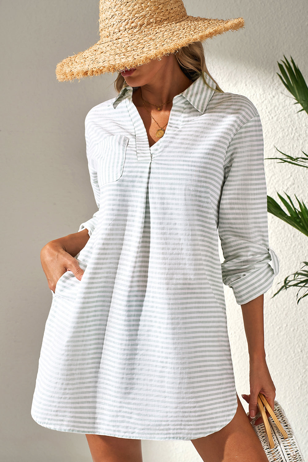 Shirt-type beach dress 