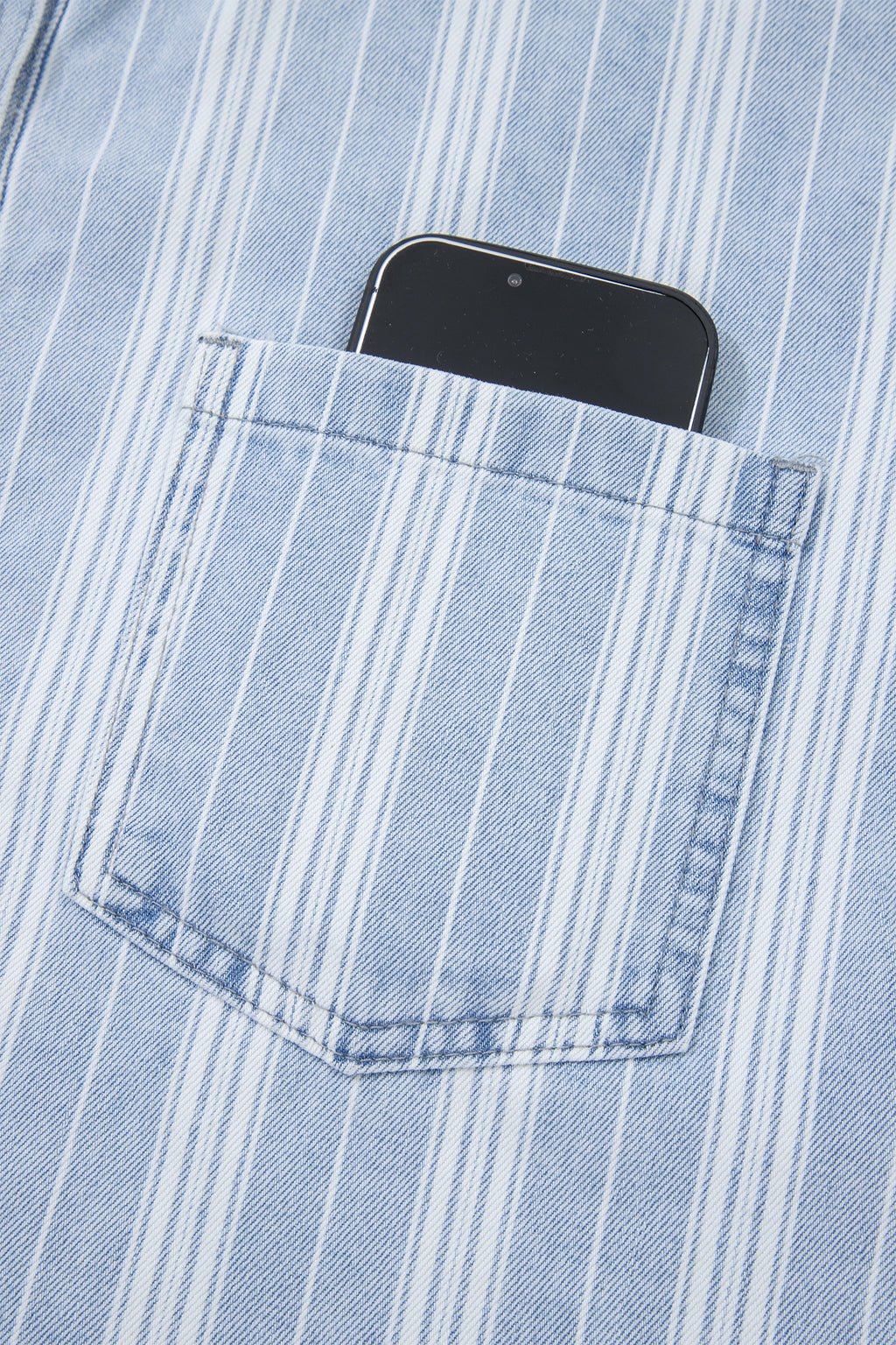 Sky Blue Stripe Boyfriend Chest Pocket Classic Denim Jacket