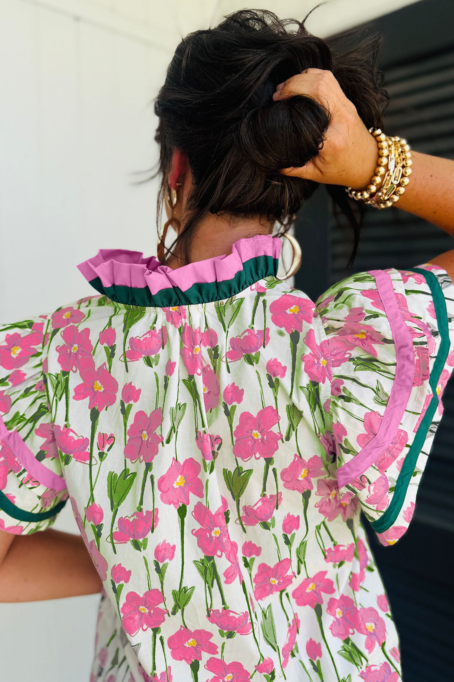 Памучна блуза с принт на цветя