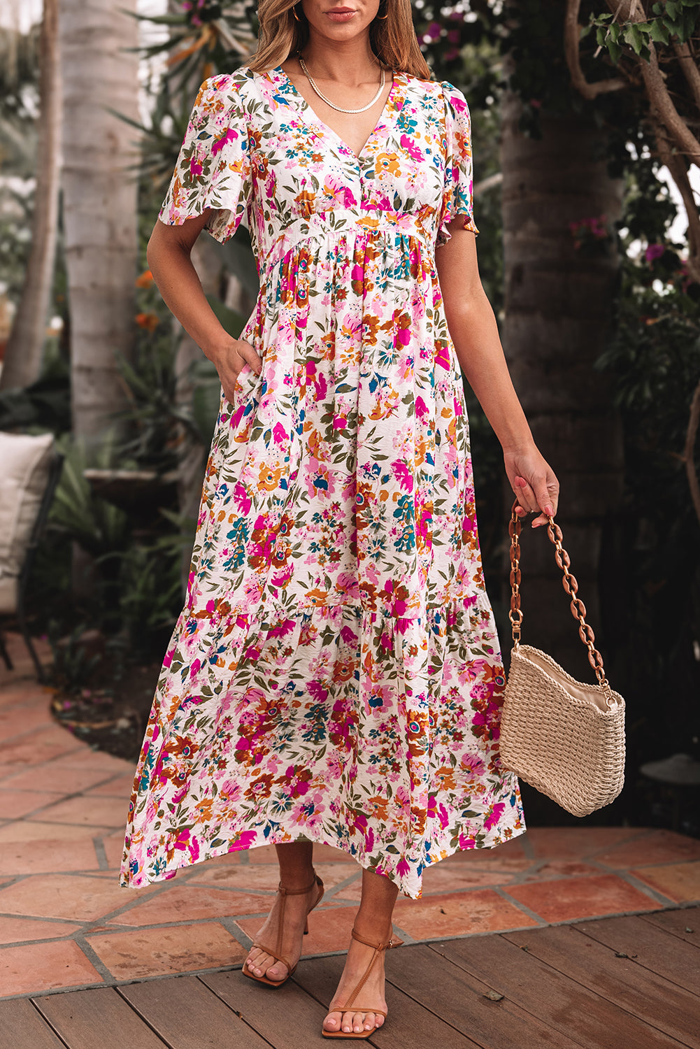 Long dress with floral print 