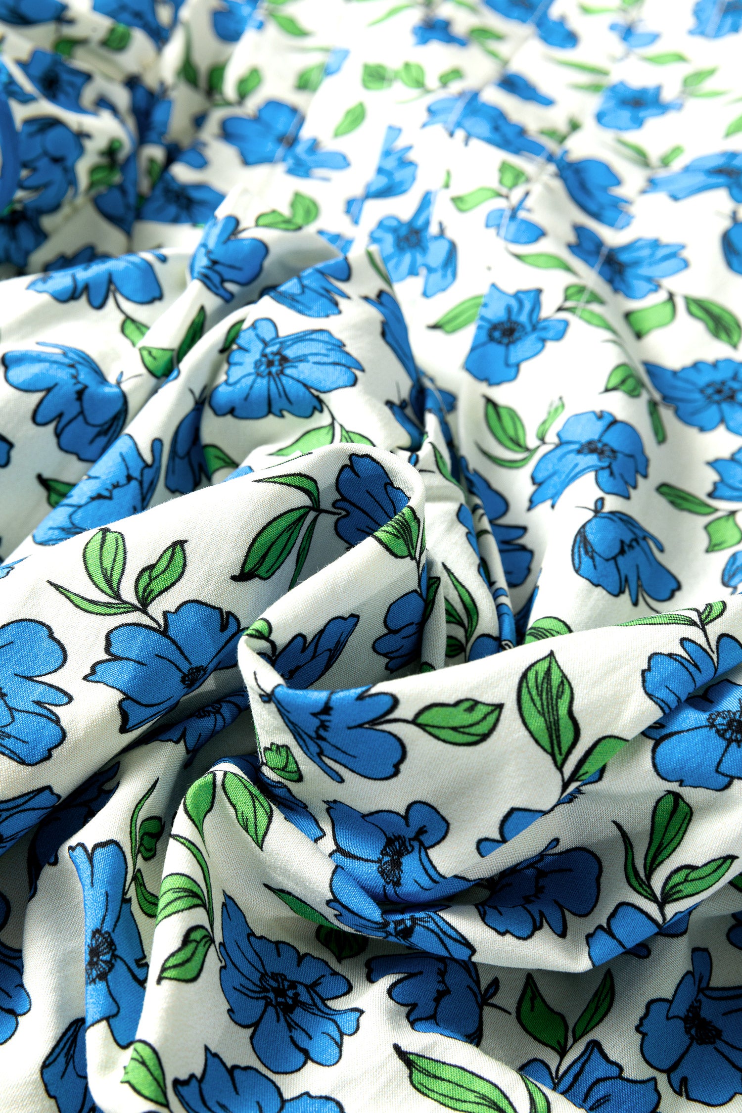Sky Blue Tiered Flutter Sleeve Pleated Floral Blouse