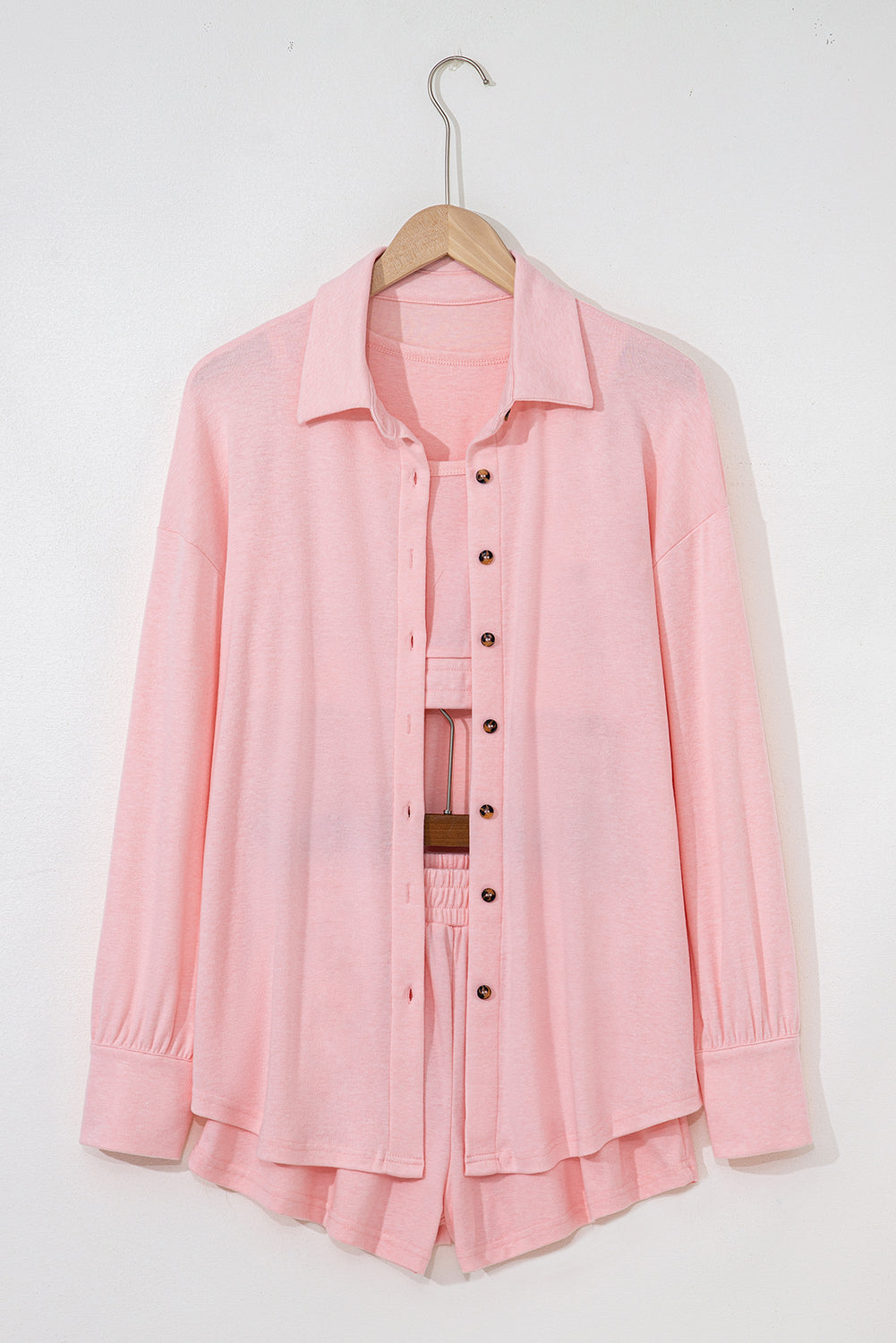 Домашен комплект от три части (къс топ, къси панталони и риза)