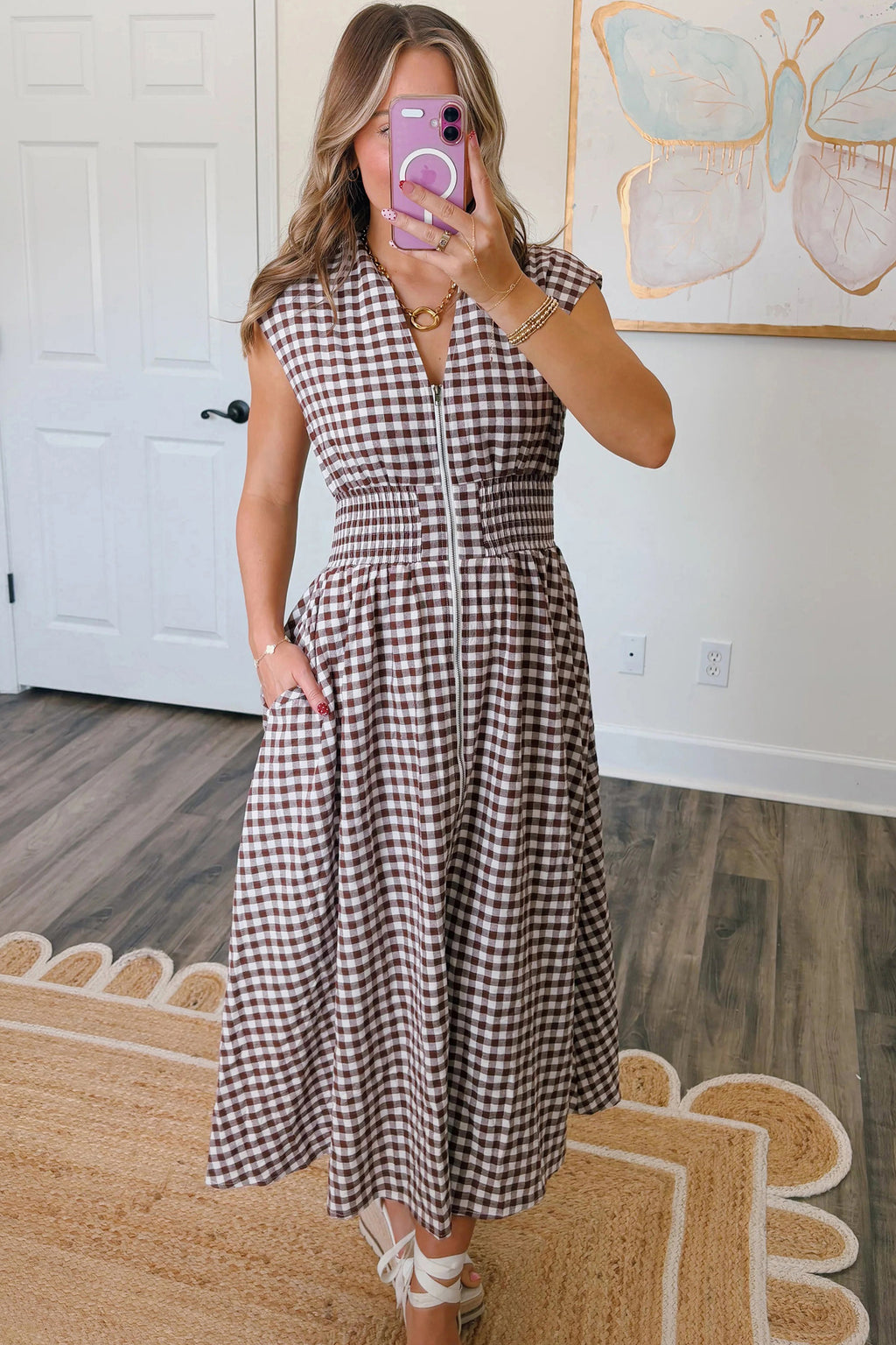 Checkered dress with zipper 