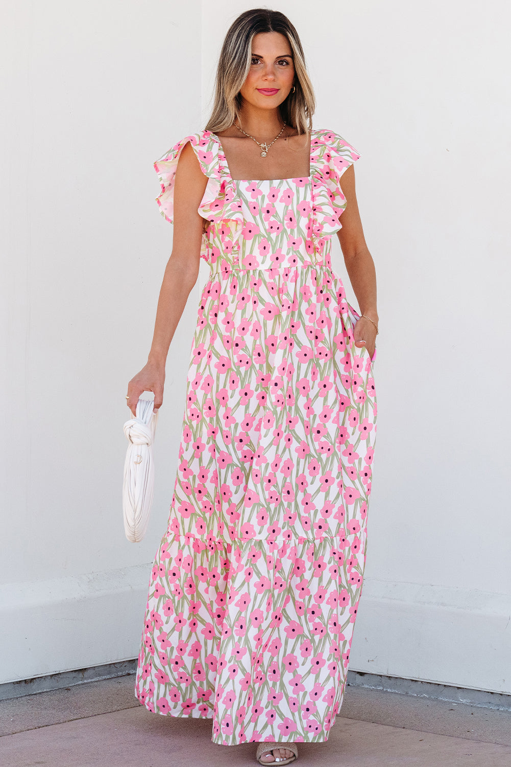 Long dress with floral print 