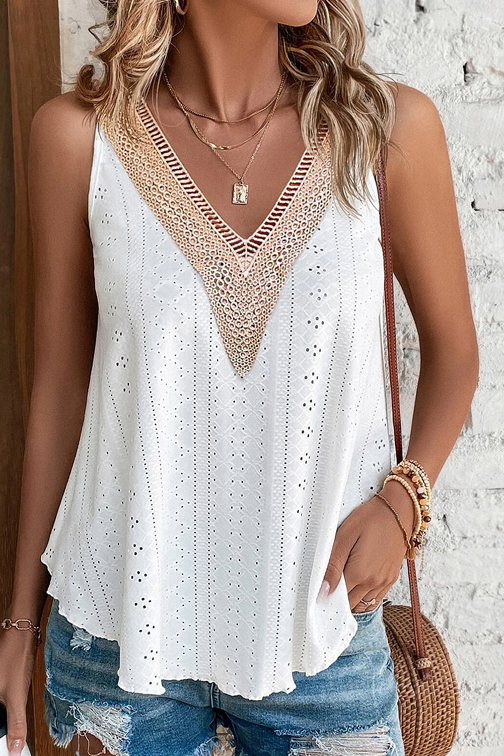 Contrast V-neck top 