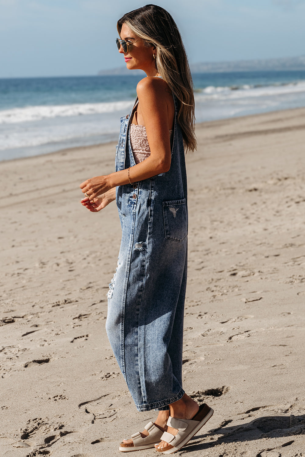 Denim jumpsuit with suspenders 