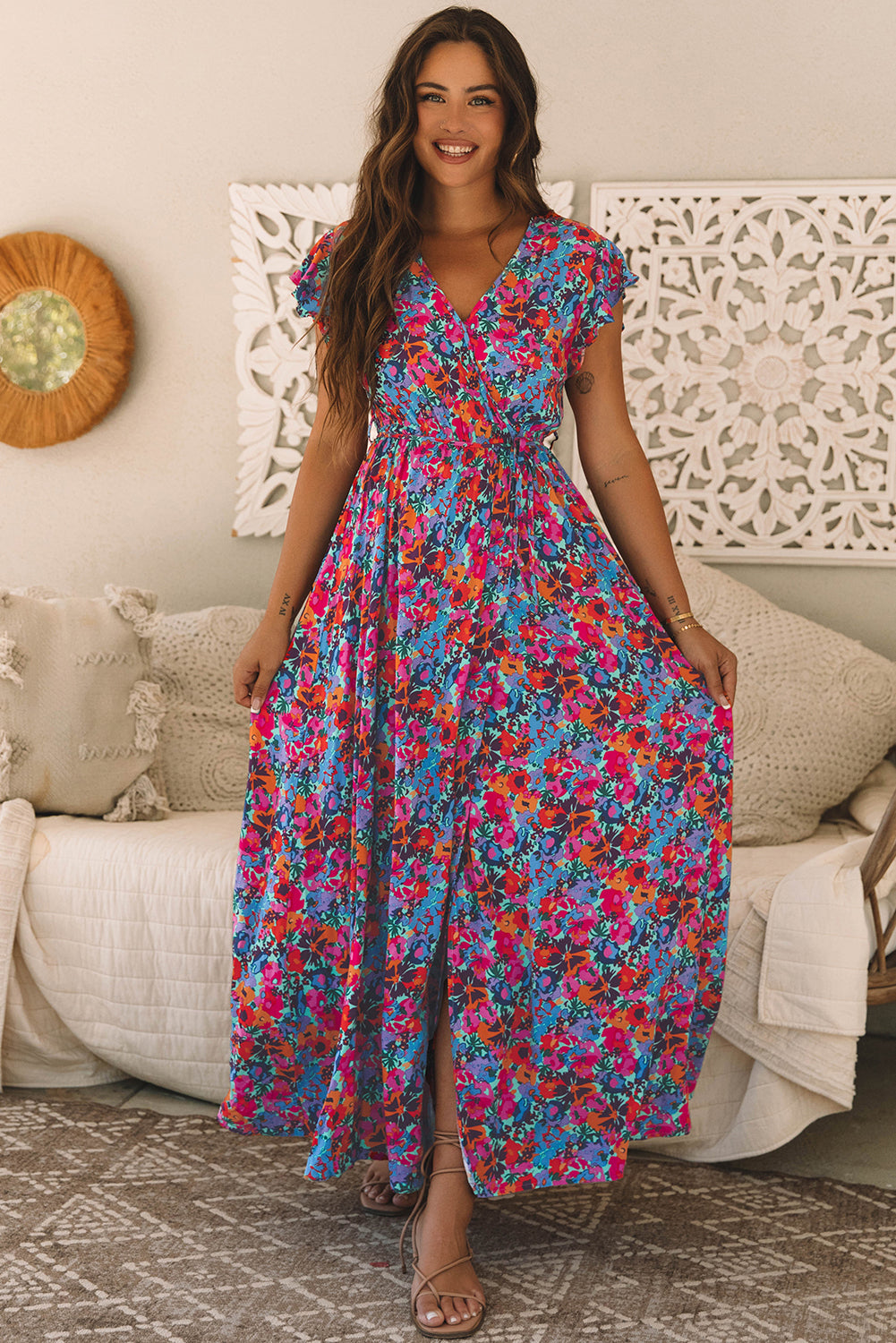 Long dress with floral print 