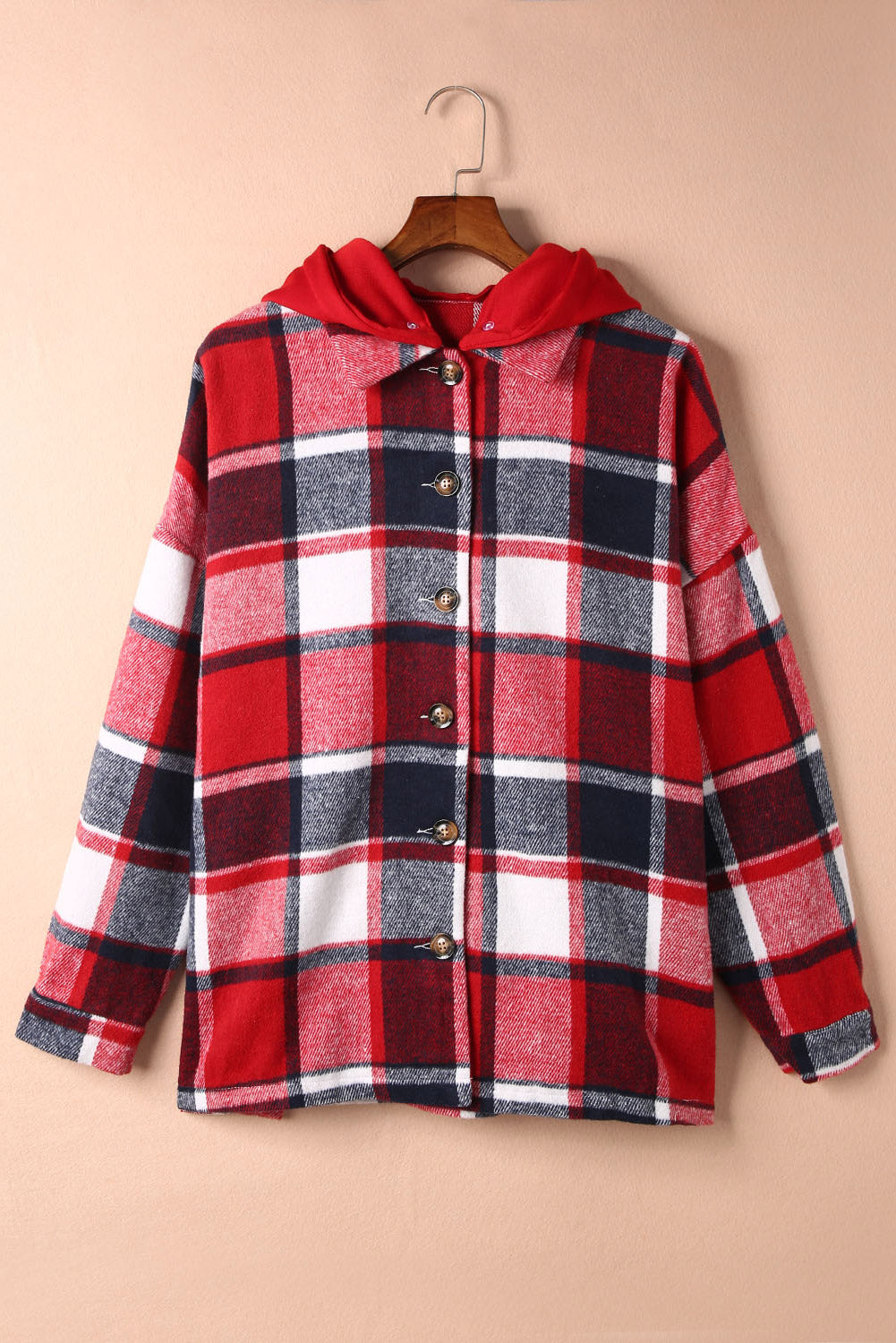 Checked shacket shirt with hood 