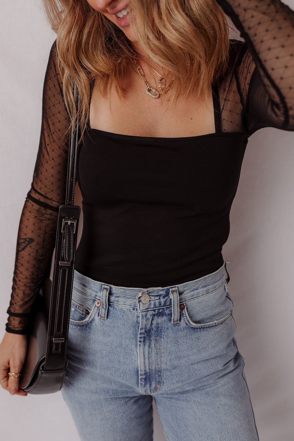 Bodysuit with mesh sleeves 