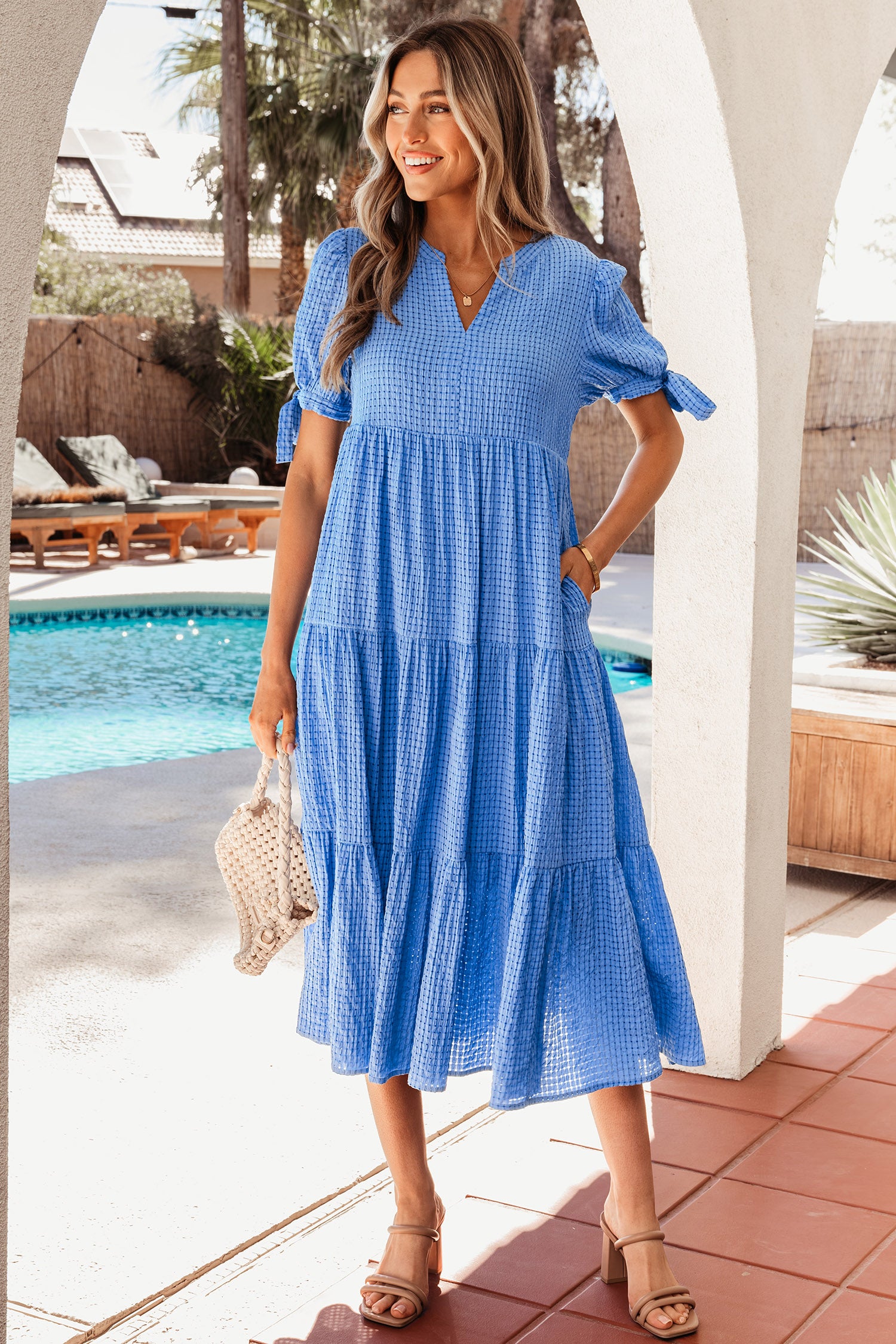 Дамска дълга синя рокля