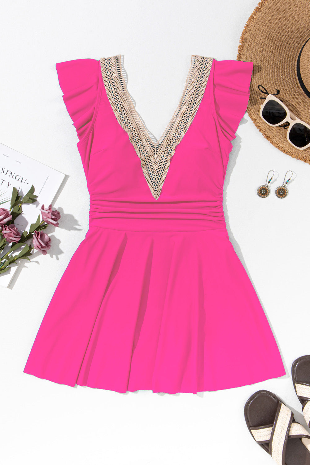 цикламена дамска рокля за плаж