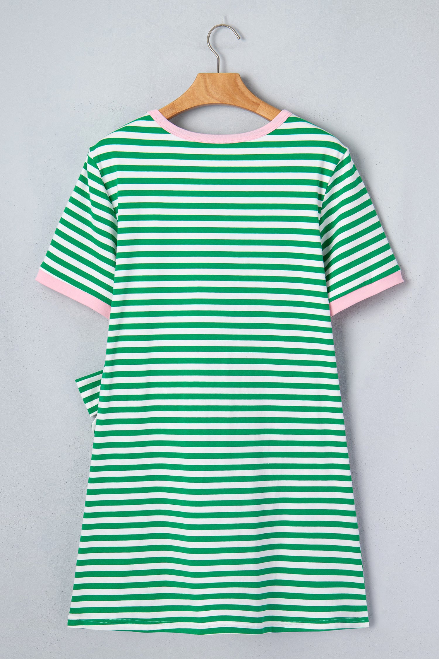 Green and white striped cotton t-shirt dress