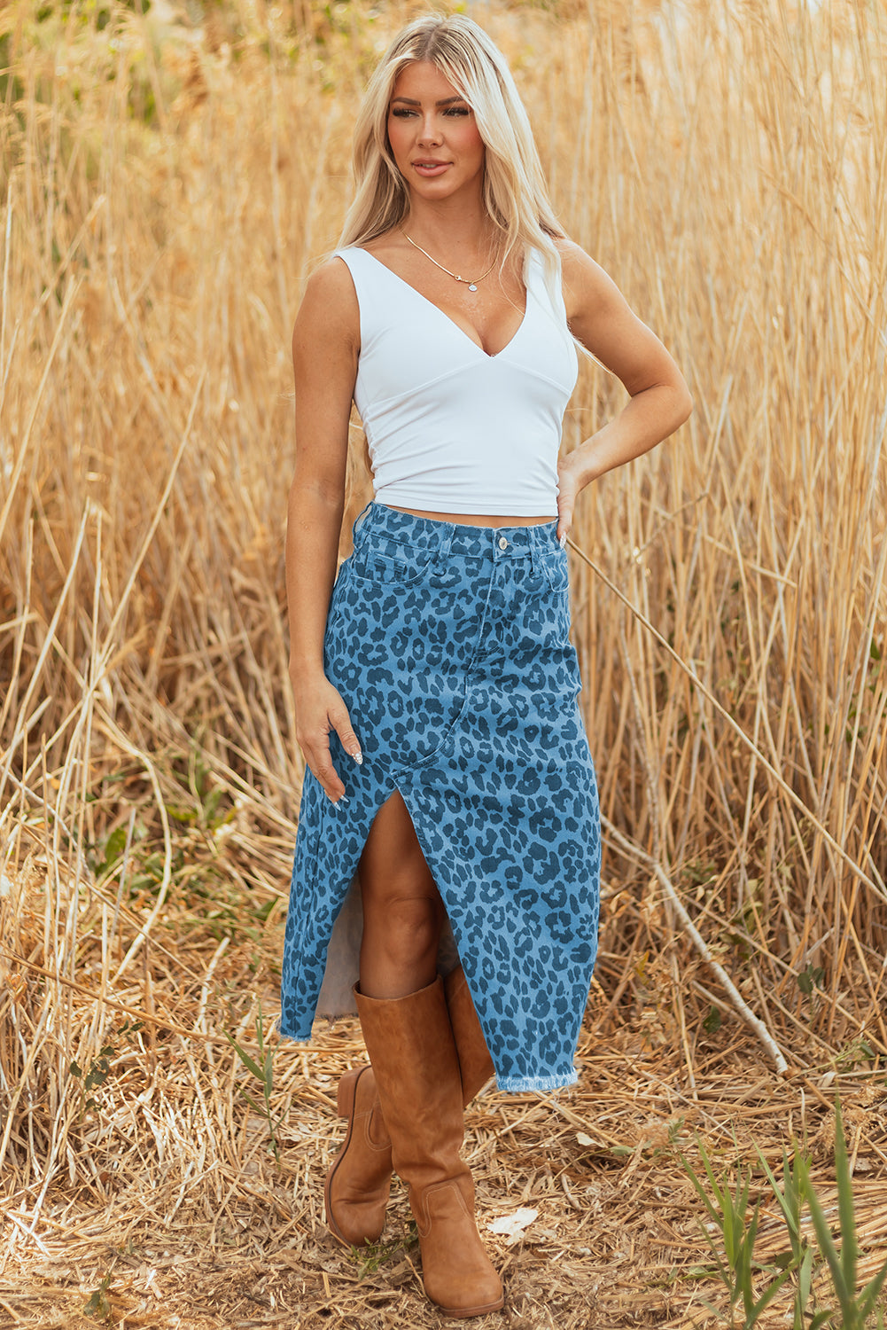 Дънкова пола с леопардов принт