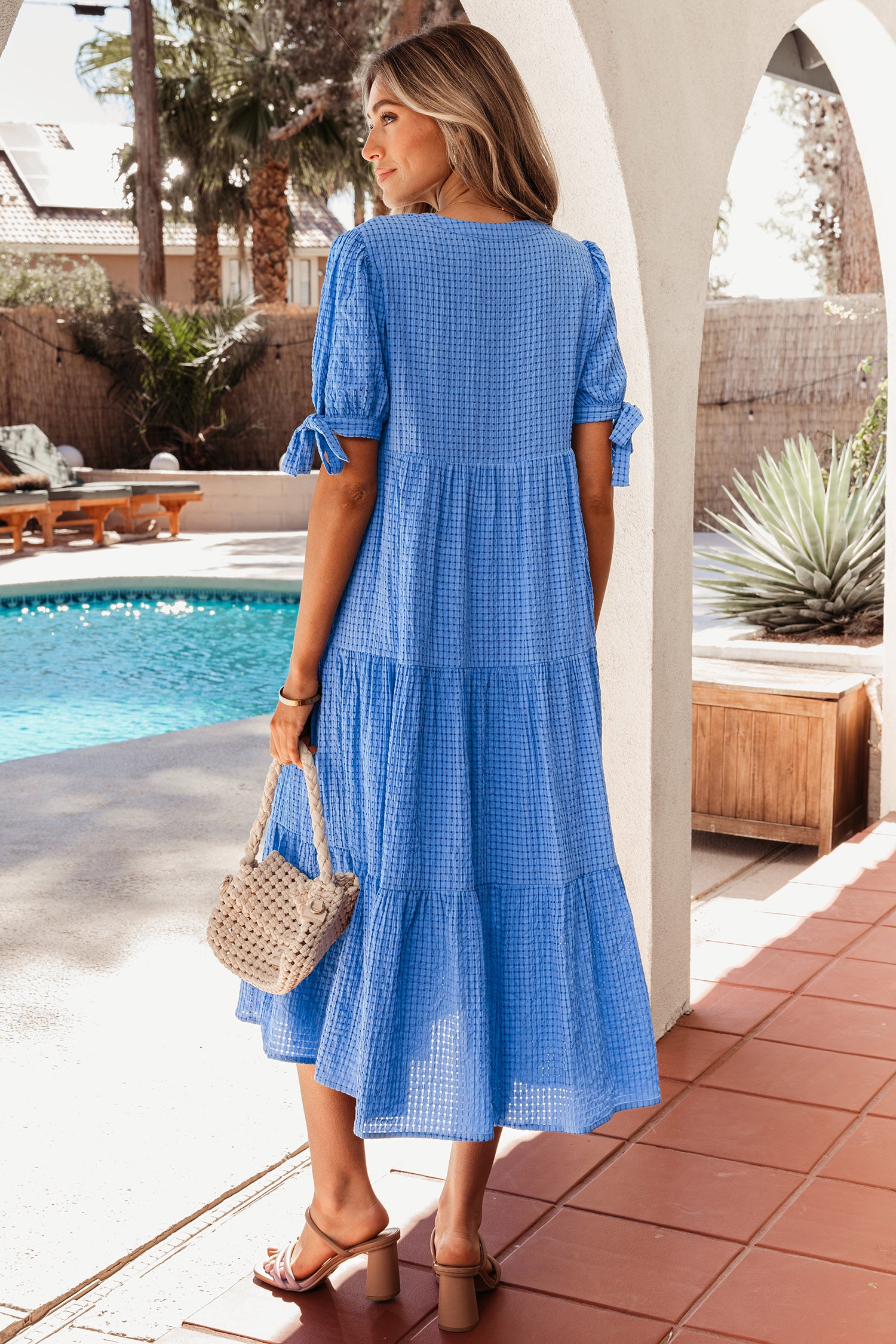 Дамска дълга синя рокля