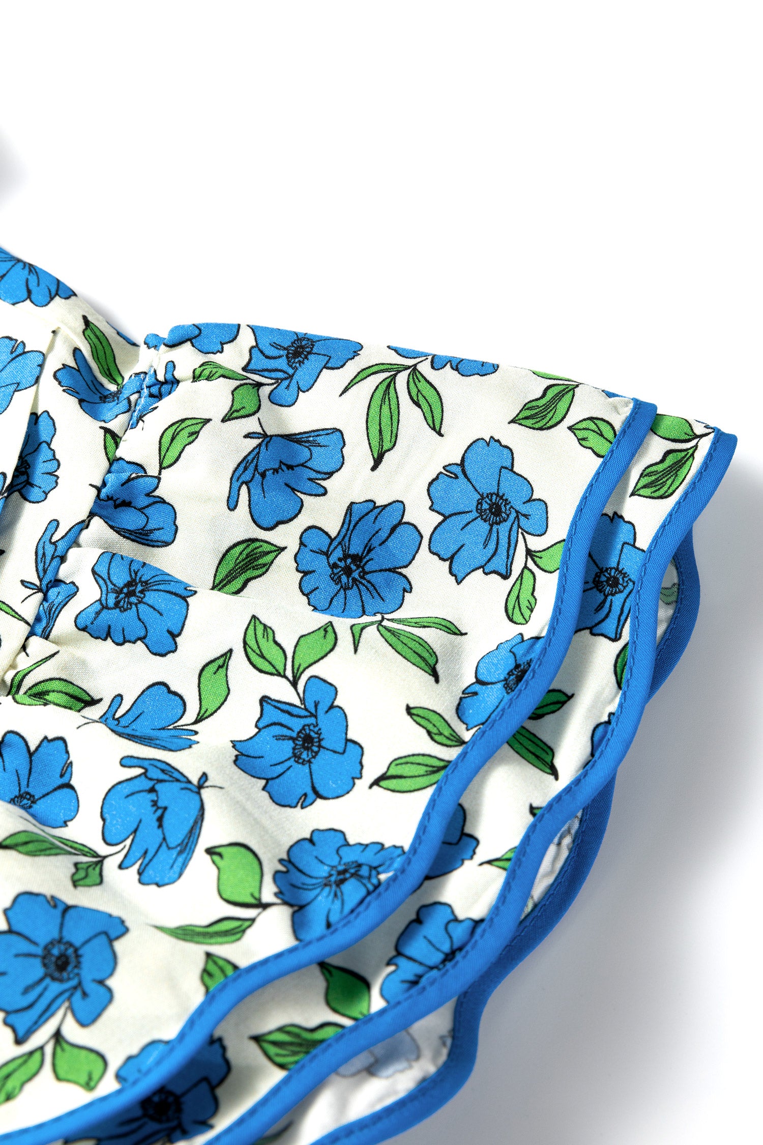 Sky Blue Tiered Flutter Sleeve Pleated Floral Blouse