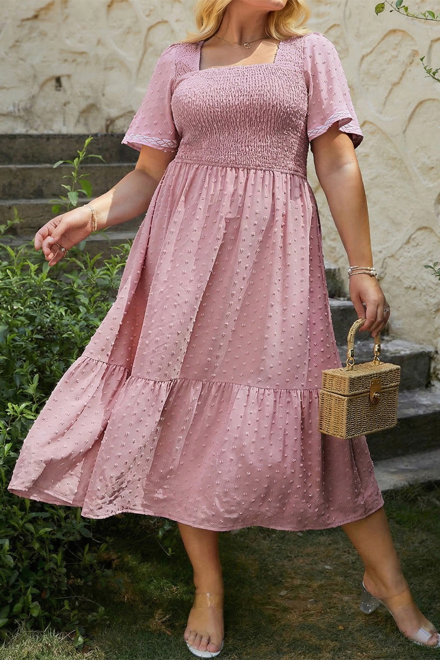 Дамска розова рокля plus size