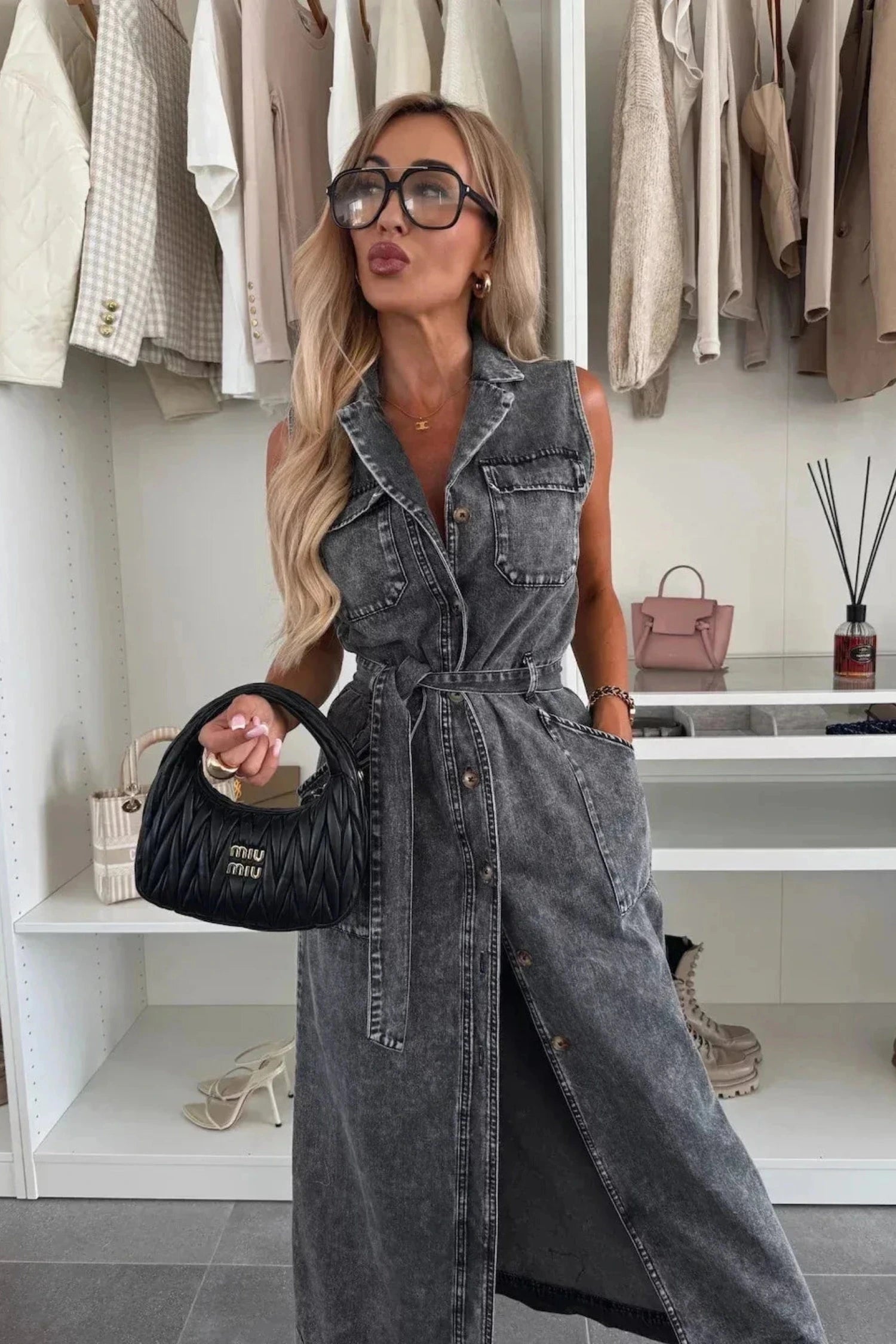 Модерна дълга дънкова рокля