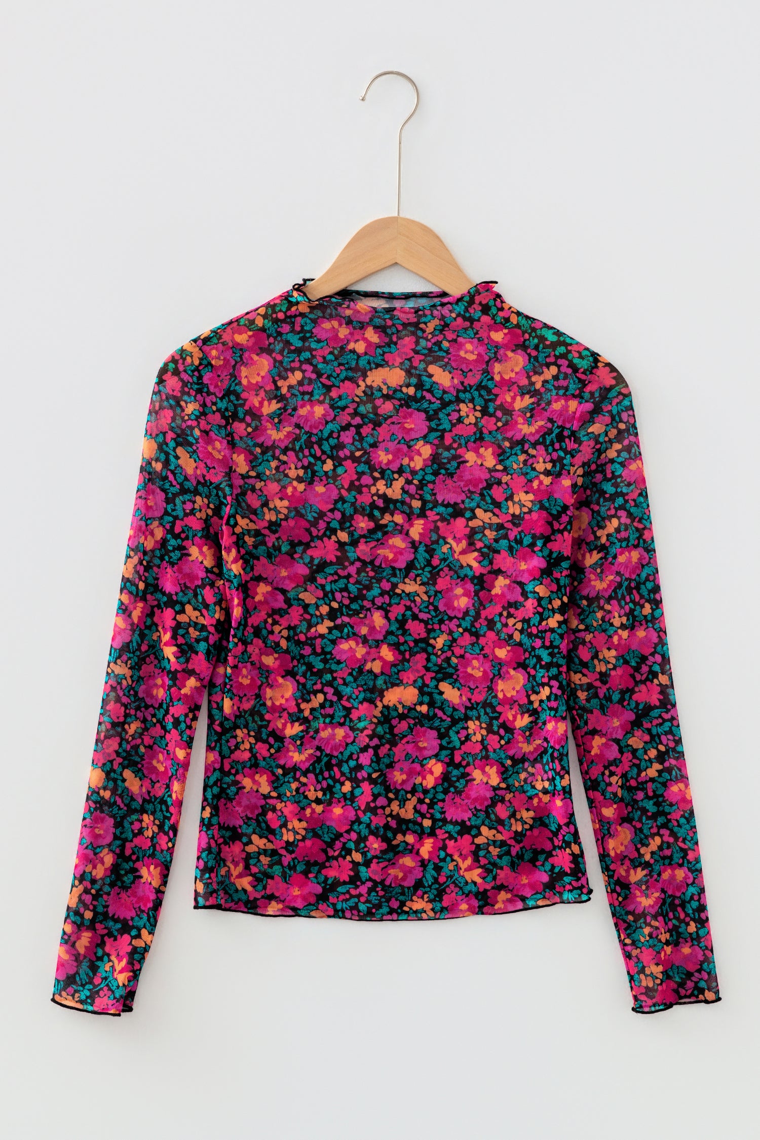 Mesh blouse with floral print 