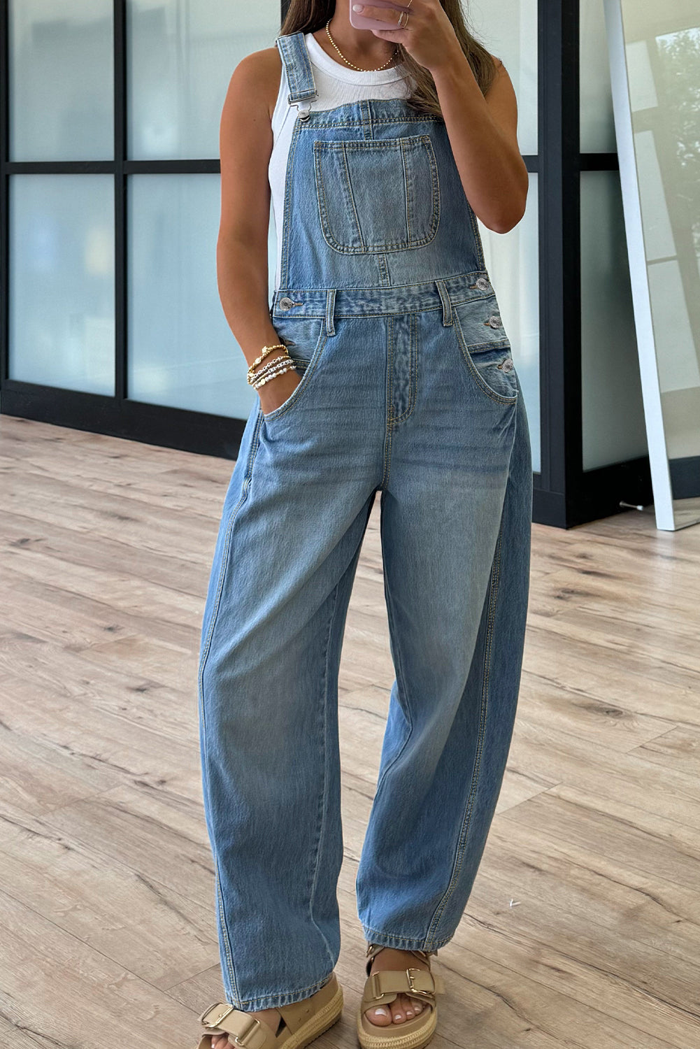 Denim jumpsuit with suspenders 