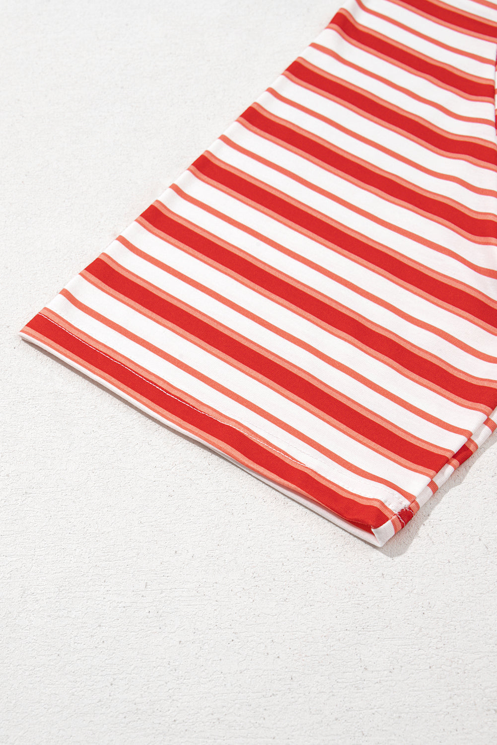 Tomato Red Stripe Print Contrast Collar Raglan Sleeve T-Shirt