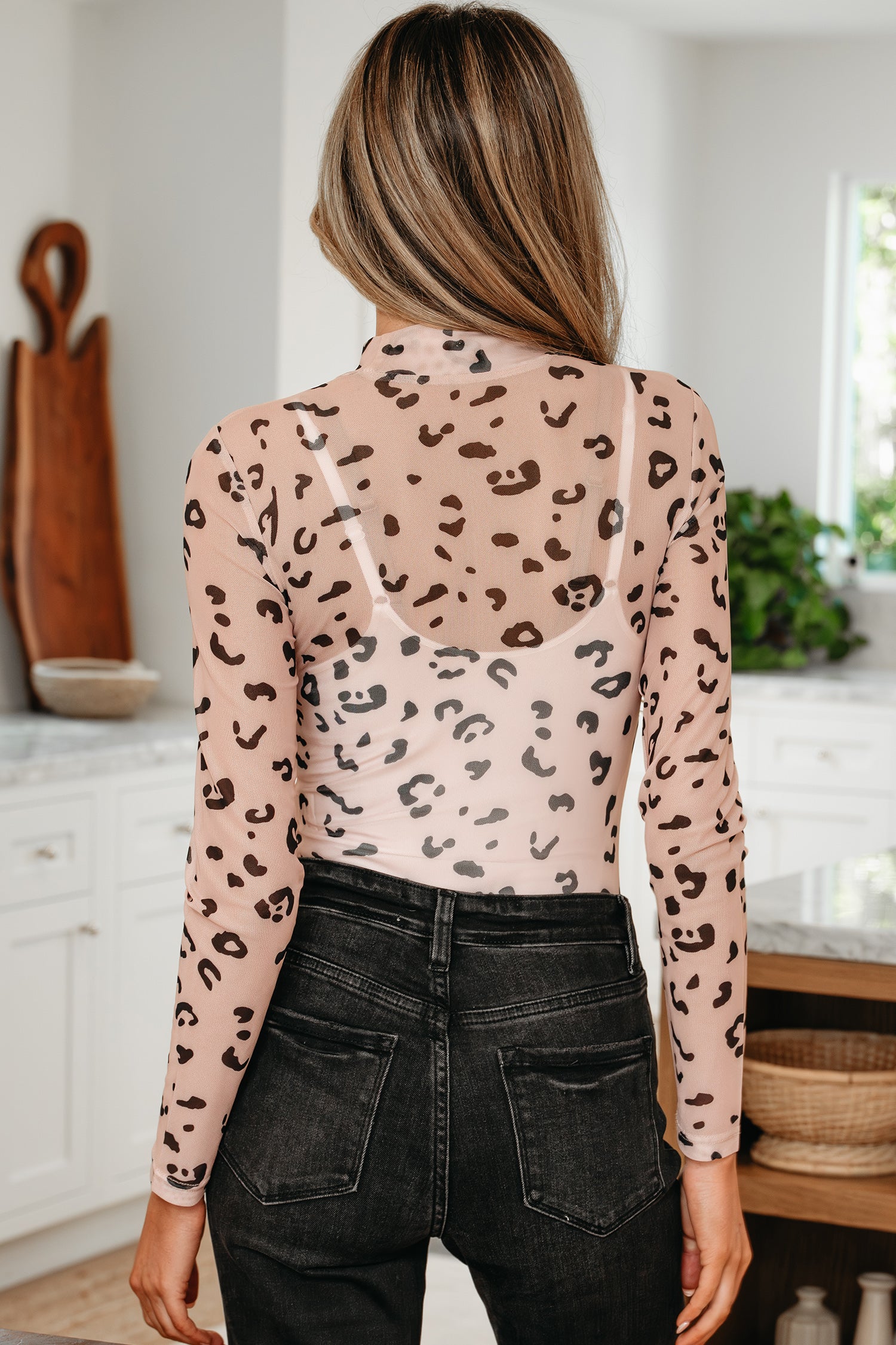 Leopard print mesh bodysuit 