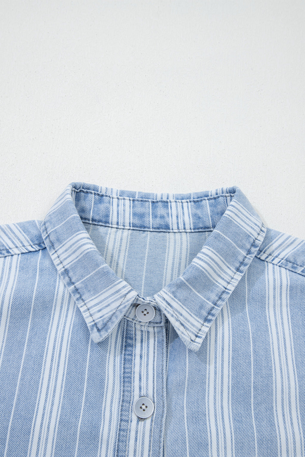 Sky Blue Stripe Boyfriend Chest Pocket Classic Denim Jacket