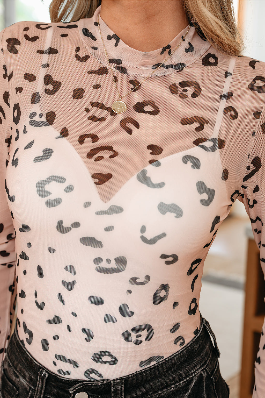 Leopard print mesh bodysuit 