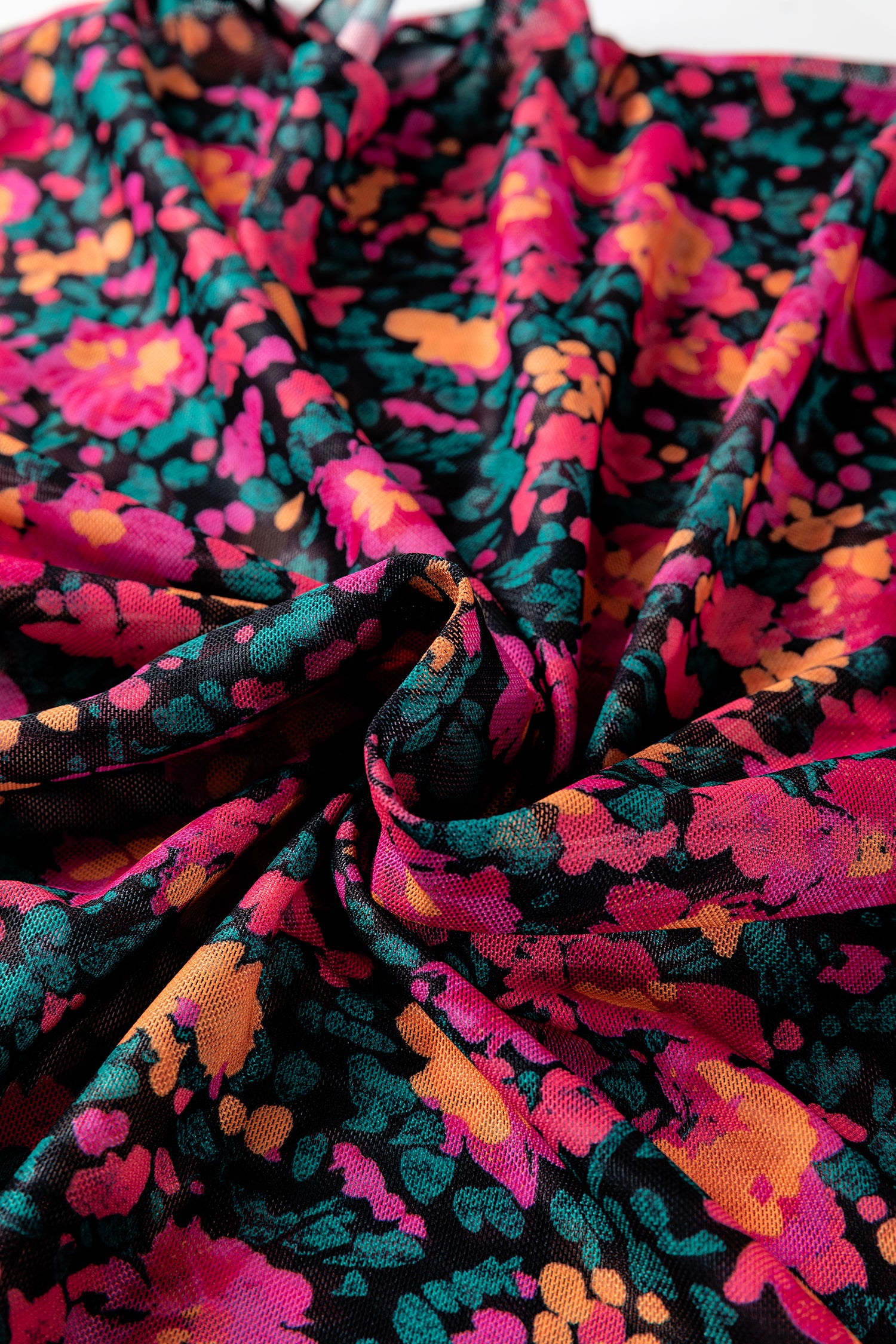 Mesh blouse with floral print 