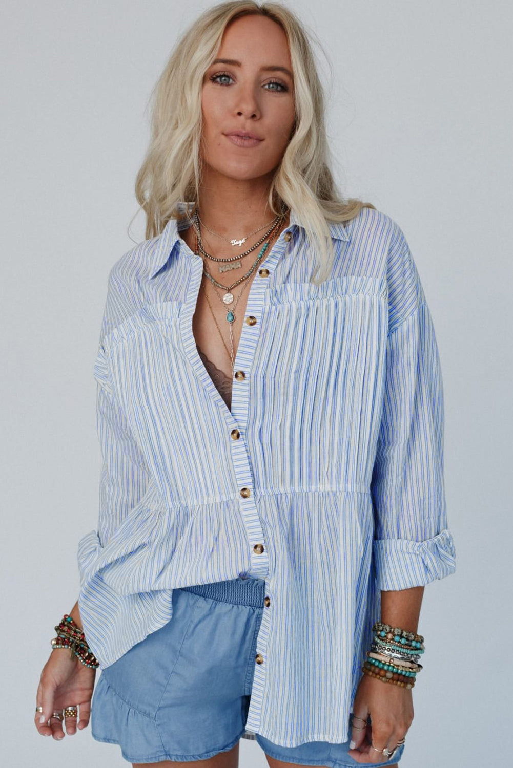 Striped cotton long-sleeved shirt 