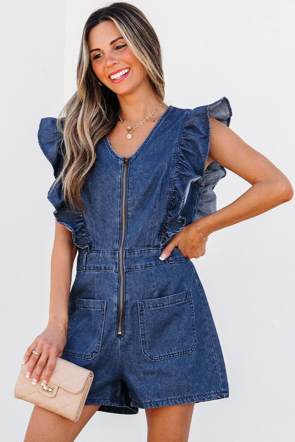 Short denim jumpsuit 