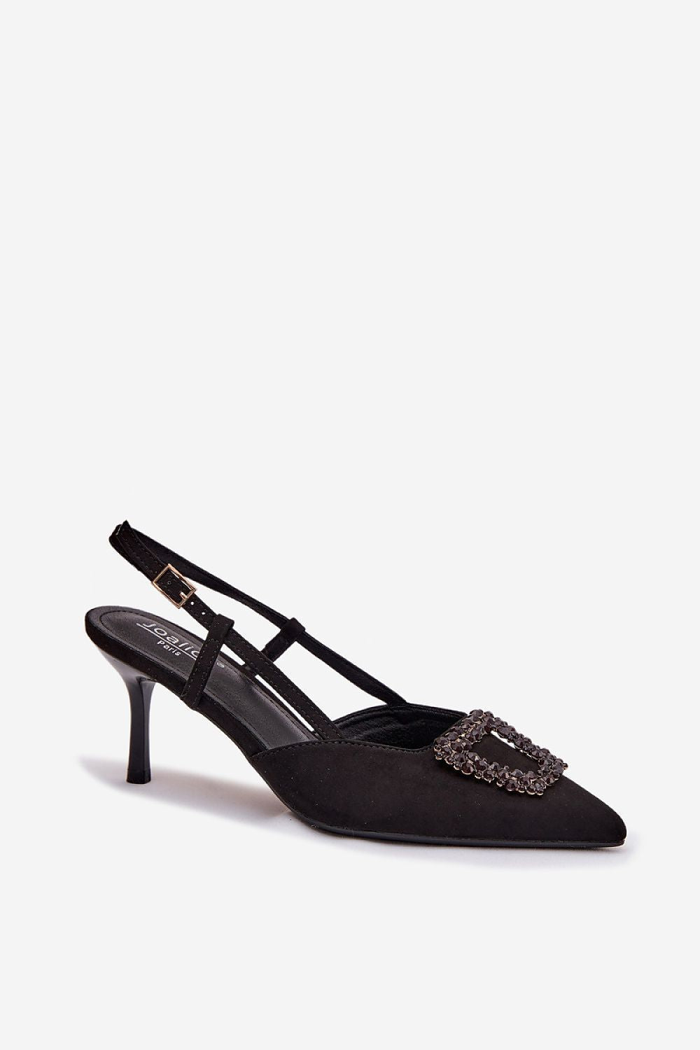 черни велурени обувки с ток и отворена пета - продуктова снимка