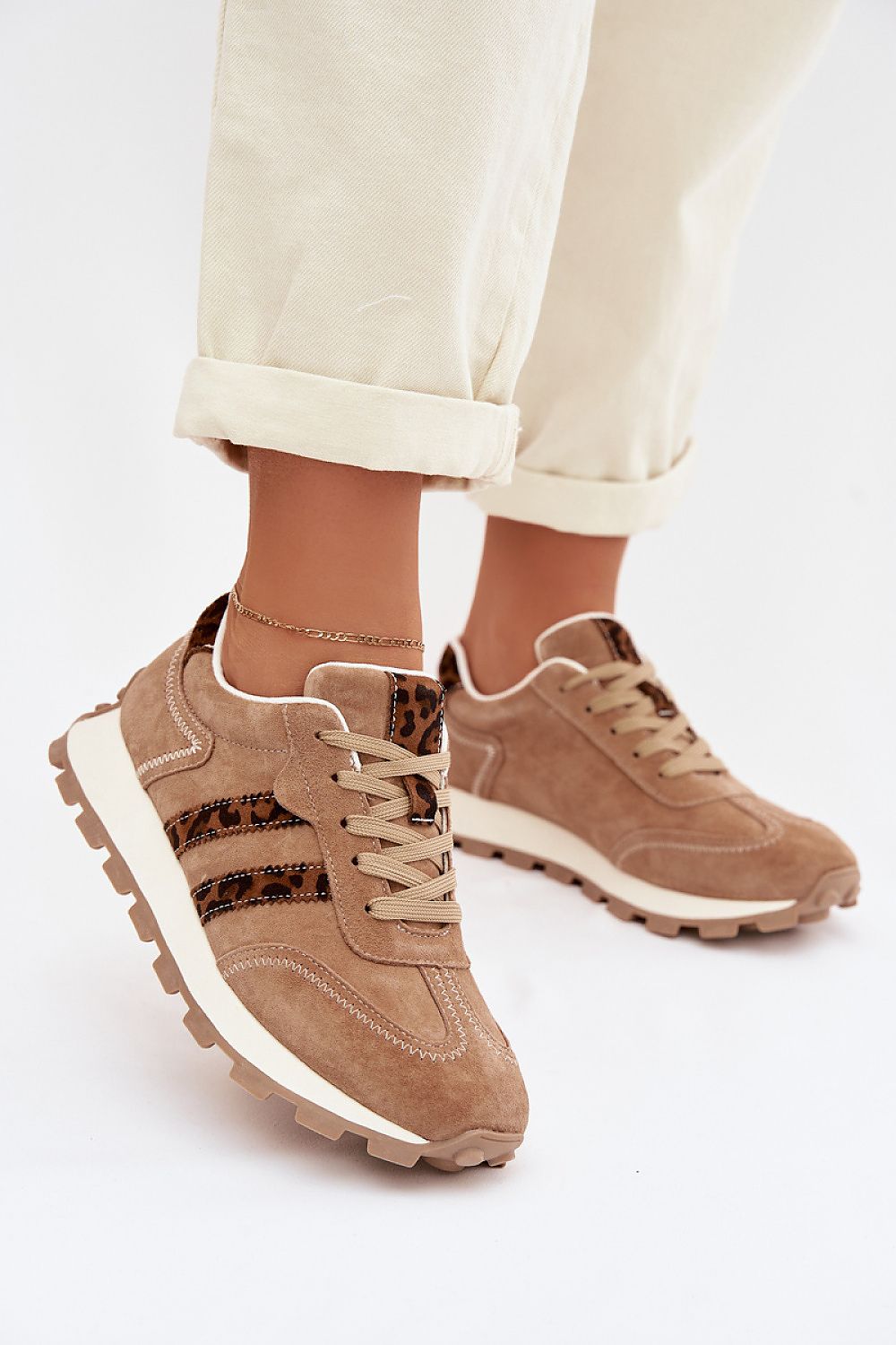 Дамски велурени маратонки S.Barski с леопардови ленти