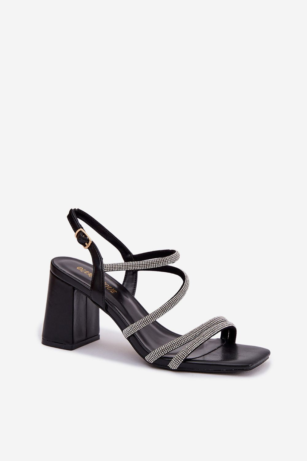 дамски черни сандали на ток с отворени пръсти - продуктова снимка