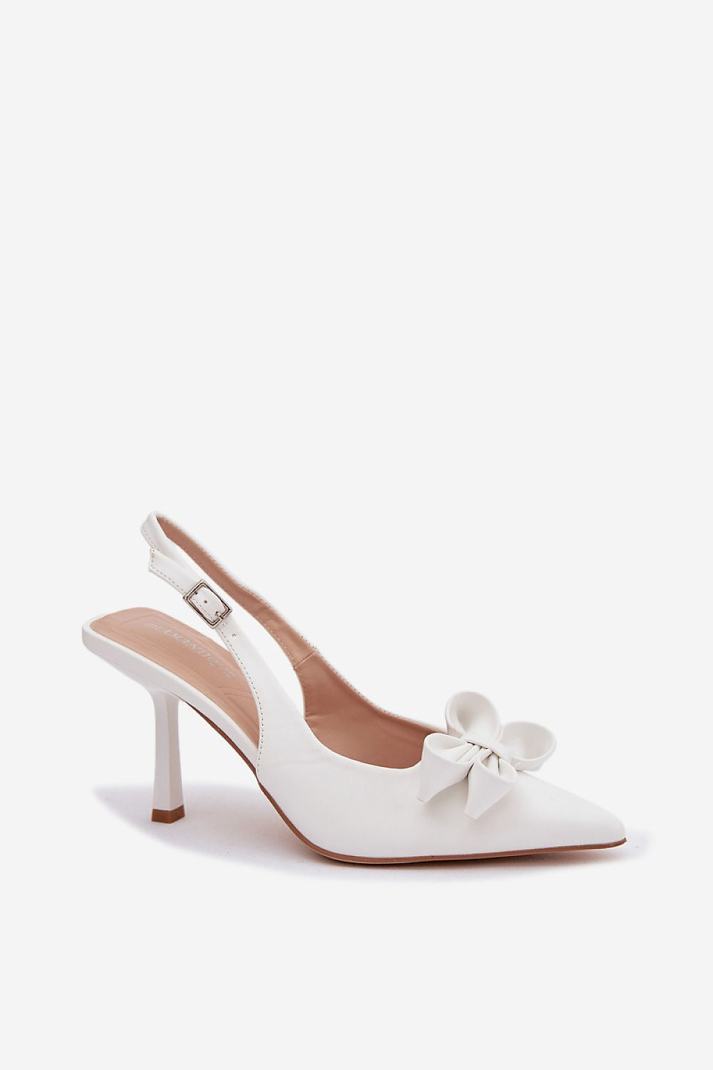 бели елегантни обувки с ток и отворена пета - продуктова снимка